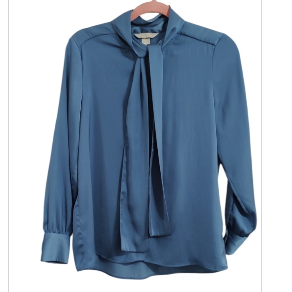 H&M Blue Blouse with Tie Neck